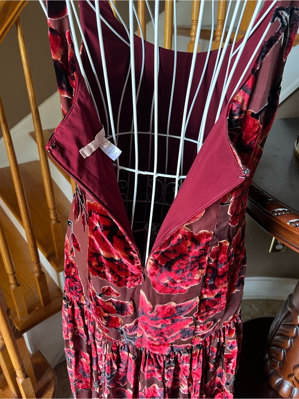 Hutch The Ridge Burgundy Velvet Maxi Dress Drop Waist Wedding Cocktail Sz 6 - Picture 7 of 13